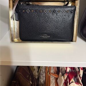 Coach Black Pebbled Leather Wristlet